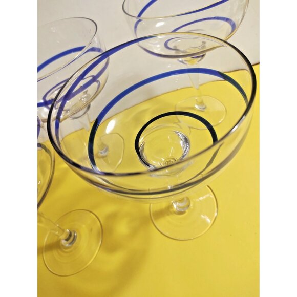 Large Pier 1 Blue Swirline Margarita Glasses Set of 4 Cobalt Blue Swirls - Picture 8 of 10